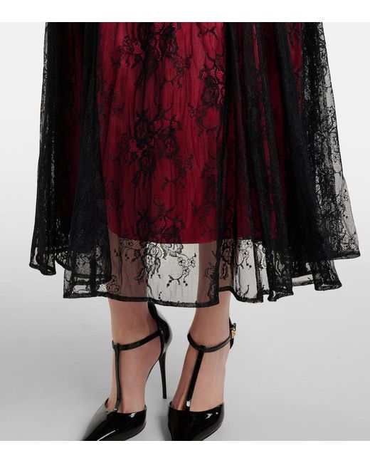 Dolce & Gabbana Red Floral Lace Midi Dress