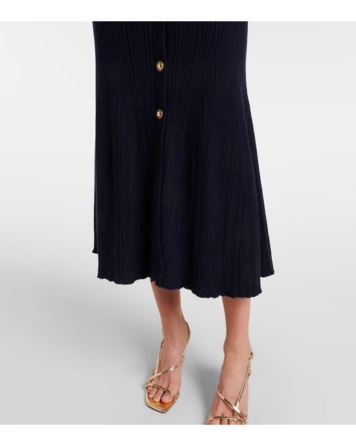 Self-Portrait Blue Ribbed-Knit Midi Dress