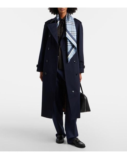 Burberry Blue Check Silk Twill Scarf