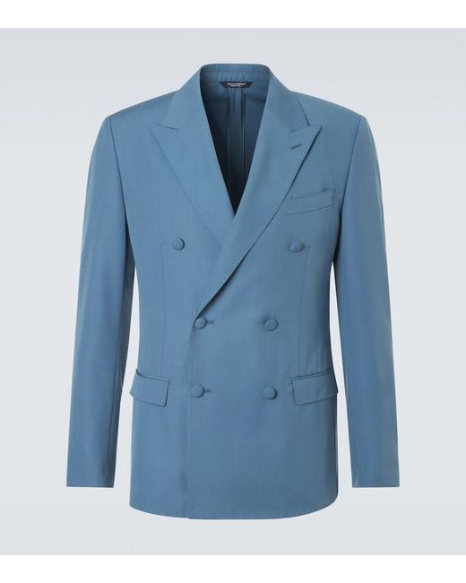 Dolce & Gabbana Blue Double-Breasted Wool Poplin Suit Jacket for men