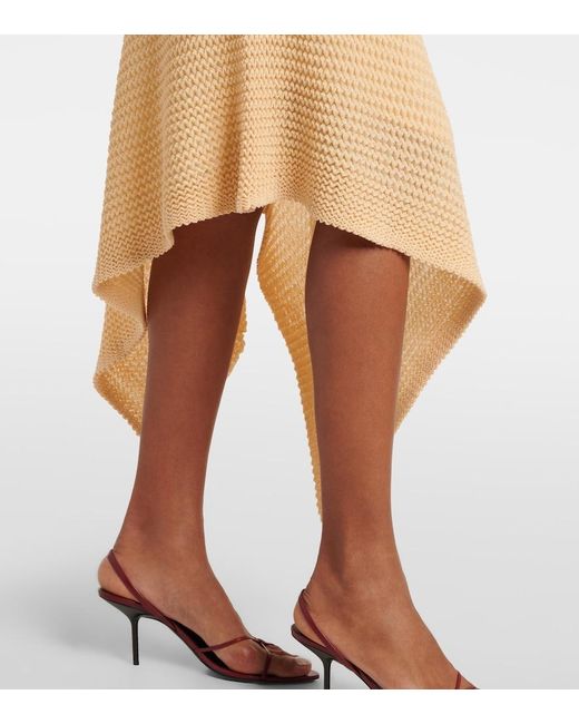 Victoria Beckham Natural Knitted Asymmetric Cotton-Blend Midi Skirt