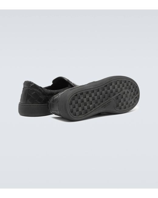 Bottega Veneta Black Intrecciato Leather Slip-on Sneakers for men