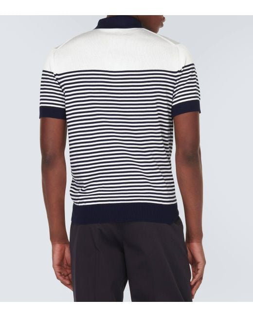 Dolce & Gabbana Blue Logo Striped Silk Polo Shirt for men