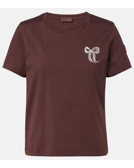 Moncler Brown Embroidered Cotton Jersey T-Shirt