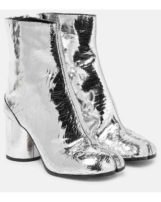Maison Margiela White Tabi Metallic Leather Ankle Boot