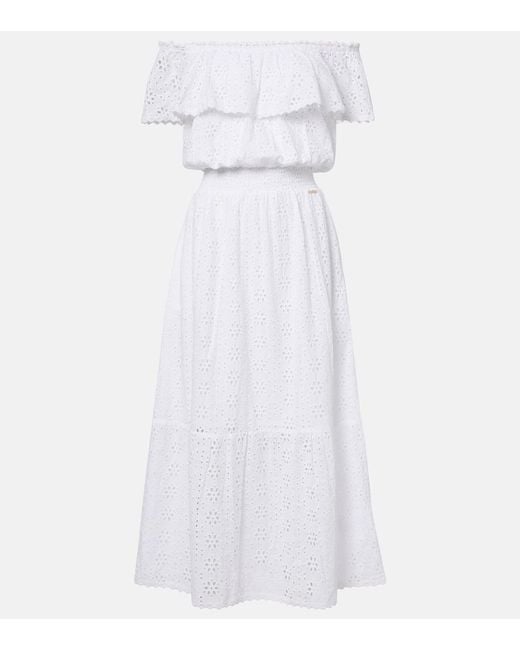Melissa Odabash White Larna Broderie Anglaise Cotton Midi Dress