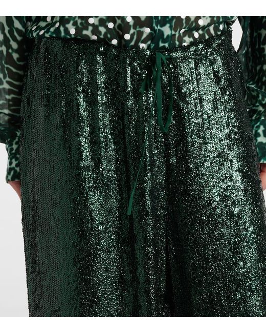 Pantaloni Regular Con Paillettes di Dries Van Noten in Green