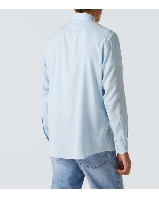 Zegna Blue Cotton And Cashmere Shirt for men