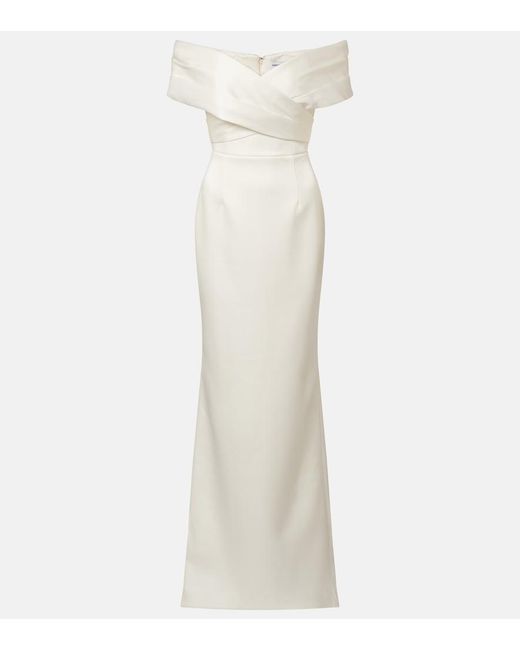 Rebecca Vallance White Bridal Blaise Off-Shoulder Satin Gown