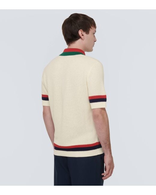 Gucci Natural Logo-embroidered Striped Cotton-knit Polo Shirt for men