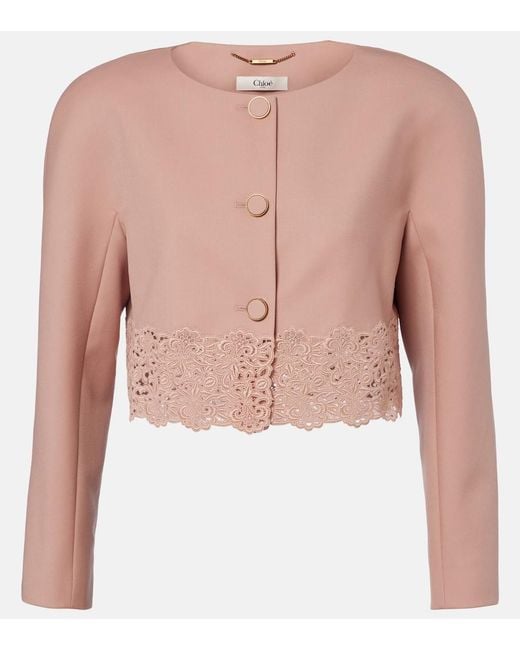 Chloé Pink Cropped Virgin Wool Gabardine Jacket