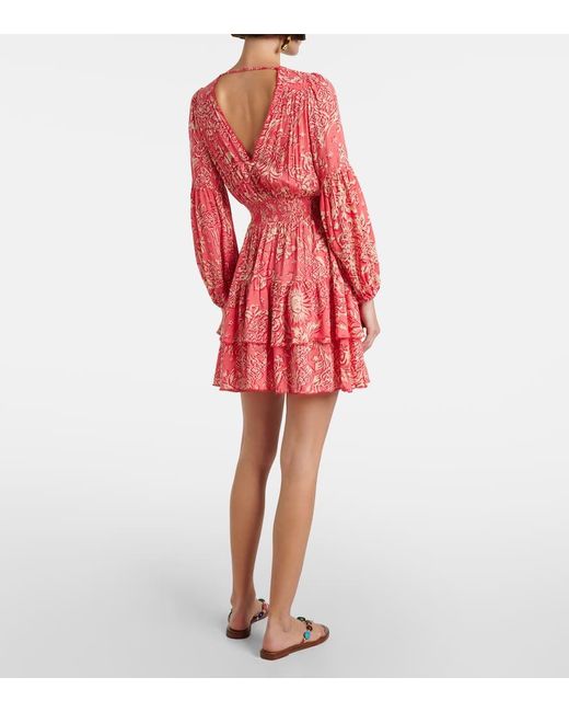 Poupette Red Chiara Printed Ruffled Minidress