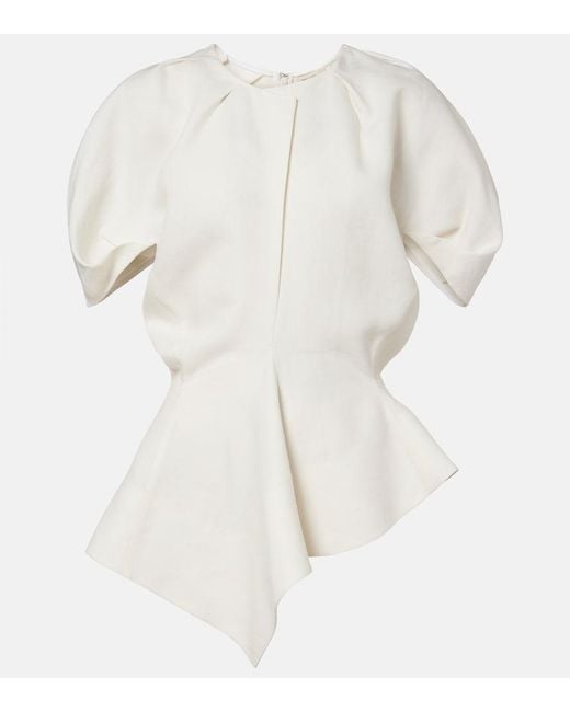 Khaite White Rumi Peplum Linen-Blend Top