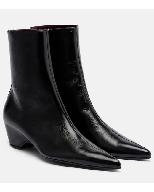 Khaite Black Leather Ankle Boots