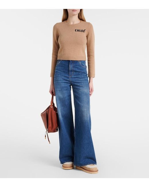 Chloé Natural Dolcie Shearling-Trimmed Ankle Boots