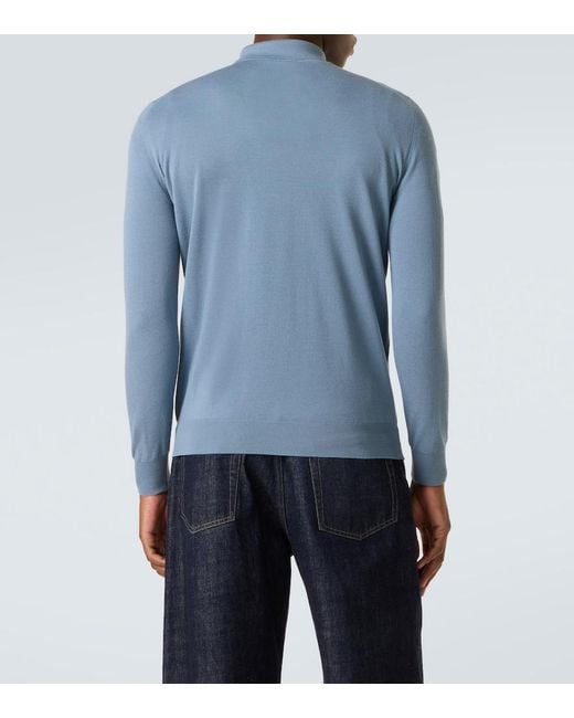 Thom Sweeney Blue Wool Polo Sweater for men