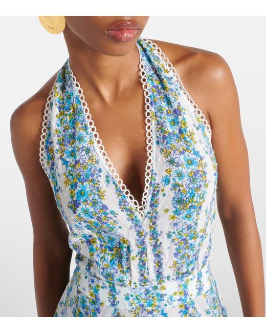 Poupette Blue Beth Floral Halterneck Cotton Midi Dress