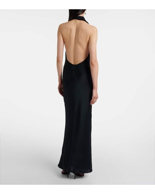 Staud Black Poppi Draped Halterneck Silk-Blend Gown