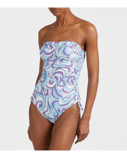 Melissa Odabash Blue Sydney Strapless Shoulder Swimsuit
