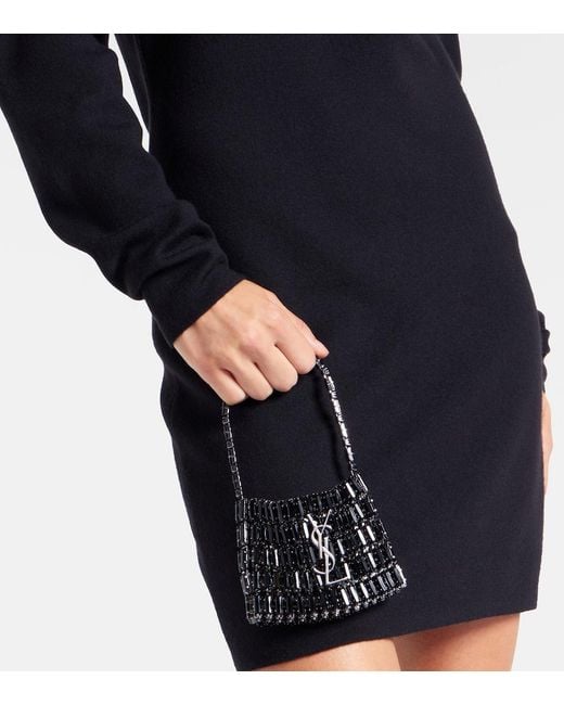 Saint Laurent Black Cassandre Micro Embellished Shoulder Bag
