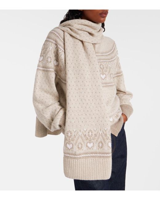 Khaite White Lucerne Fair Isle Cashmere Scarf