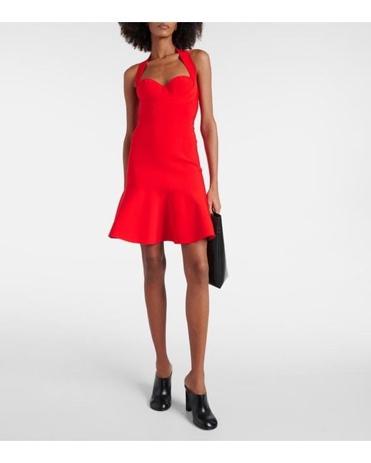 Alaïa Red Ribbed-Knit Halterneck Minidress
