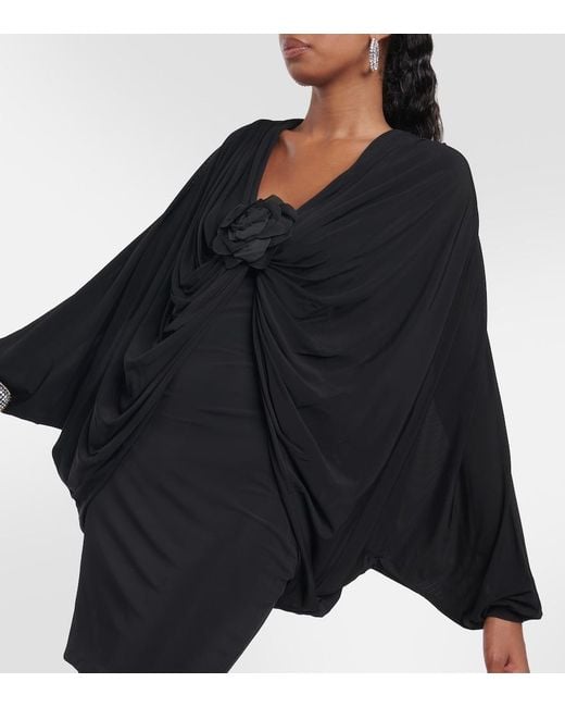GIUSEPPE DI MORABITO Black Floral-Applique Draped Minidress