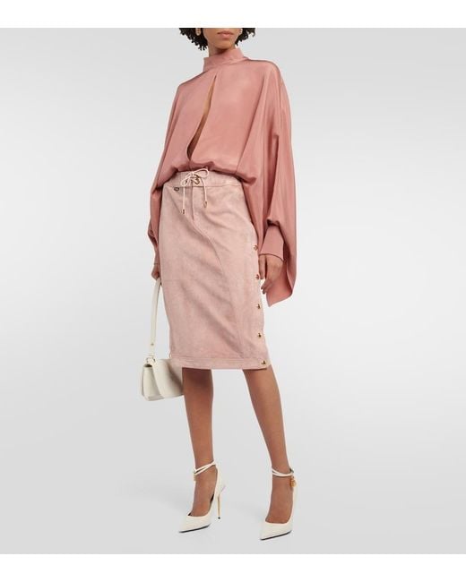 Tom Ford Pink Plonge Leather Midi Skirt