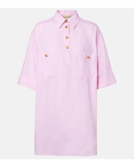 Valentino Pink Oversized Linen Polo Shirt