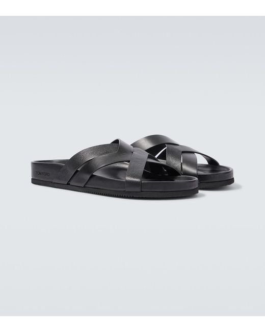 Tom Ford Black Leather Slides for men