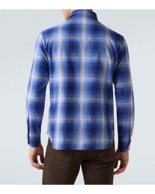 Tom Ford Blue Checked Cotton Shirt for men