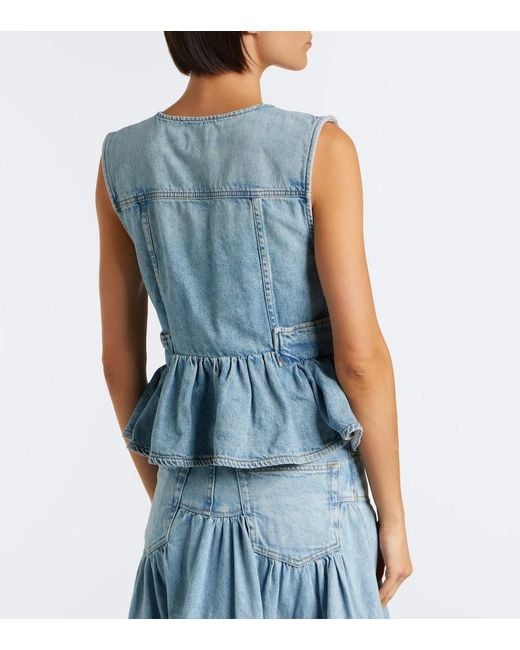 Ganni Blue Peplum Denim Top