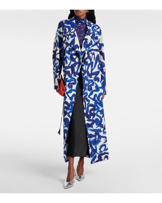 Dries Van Noten Blue Printed Wrap Coat