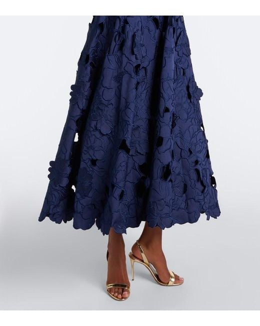 Costarellos Blue Brissa Floral Embroidered Cocktail Dress