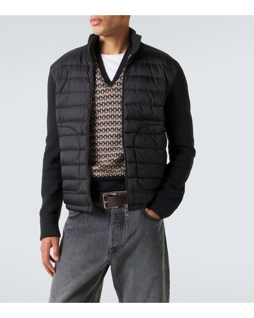 Moncler Black Tricot Down-Paneled Wool-Blend Cardigan for men