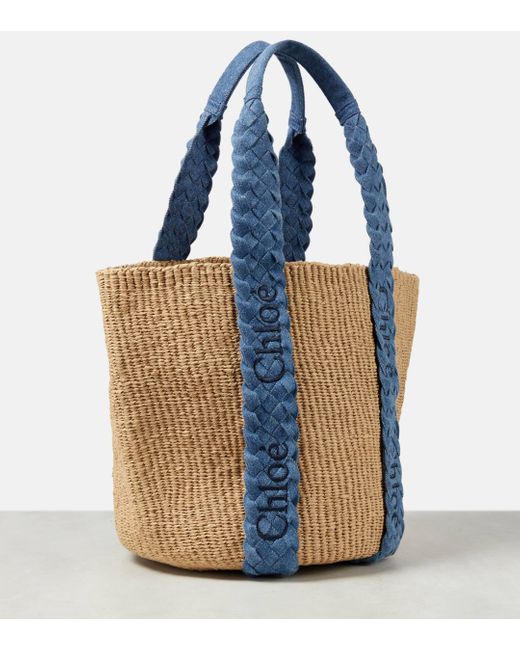 Chloé Blue Neutral Woody Basket Large Tote Bag