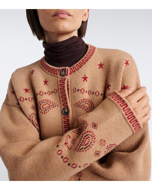 Alanui Brown Bandana Jacquard Wool And Cashmere Cardigan