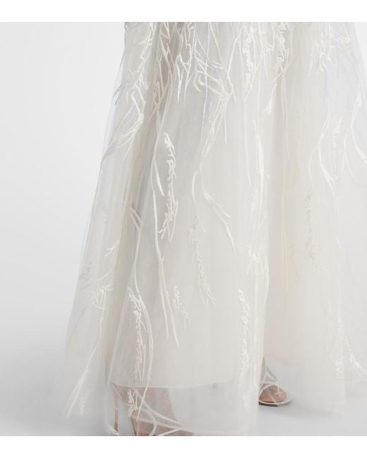 Elie Saab White Embroidered Tulle Gown