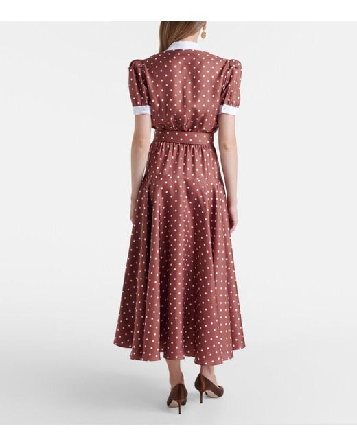 Rodarte Brown Belted Polka-Dot Silk Twill Midi Dress