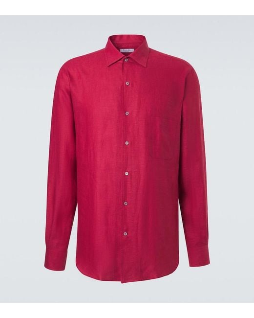 Loro Piana Red Andre Linen Shirt for men