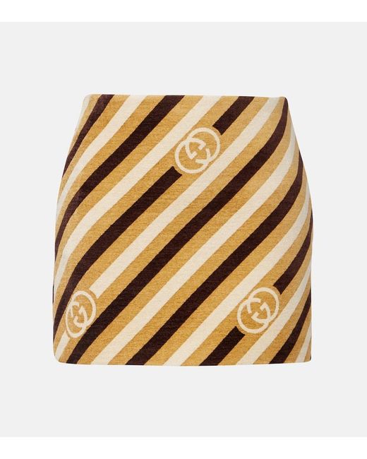 Gucci Metallic Interlocking G Striped Velvet And Chenille Miniskirt
