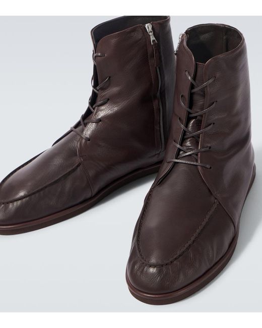 Auralee Brown Leather Ankle Boots for men