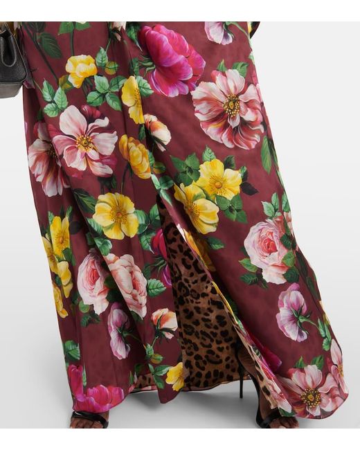 Dolce & Gabbana Red Printed Silk Maxi Dress