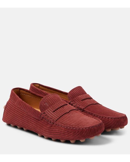 Tod's Red Gommino Bubble Suede Driving Shoes