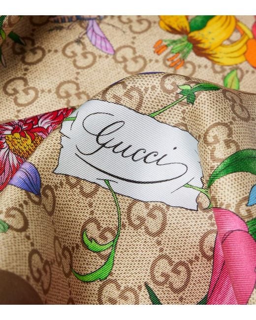 Gucci Green Gg Flora Silk Twill Scarf