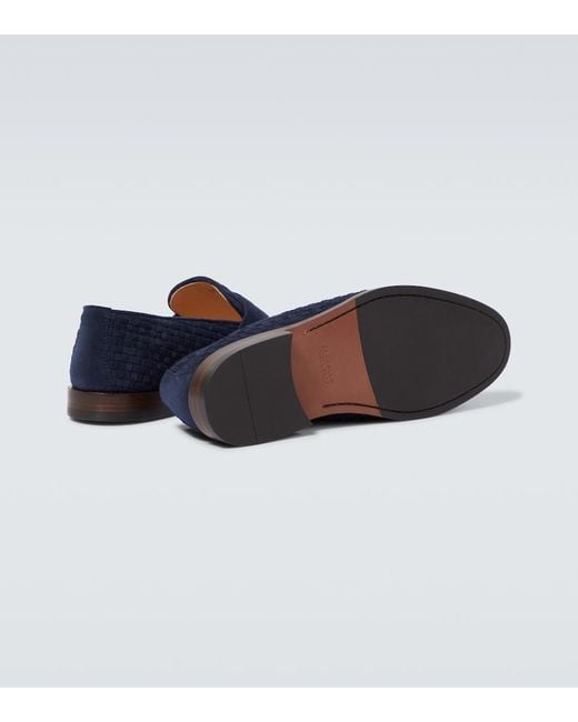 Brunello Cucinelli Blue Woven Suede Penny Loafers for men
