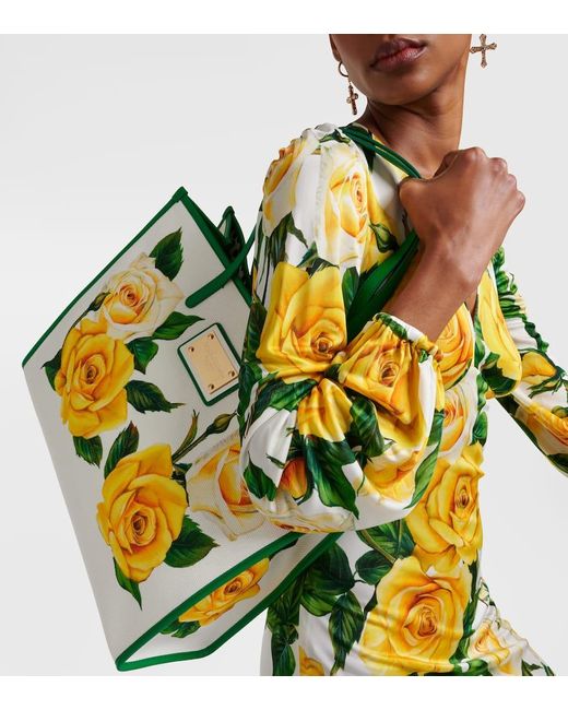 Borsa Majolica Large in canvas con stampa di Dolce & Gabbana in Yellow