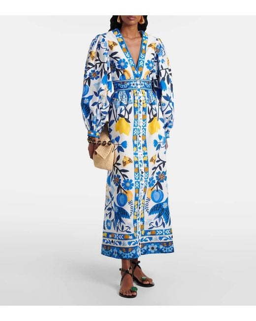 Farm Rio Blue Floral Cotton Maxi Dress