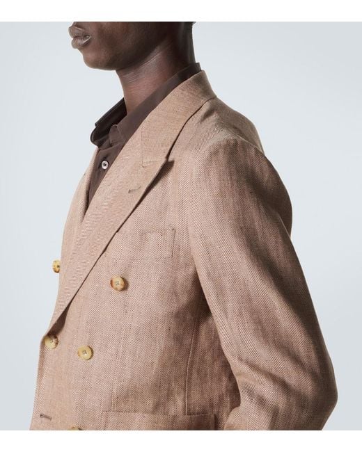 Rubinacci Brown Herringbone Linen And Wool Blazer for men