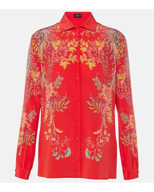 Etro Red Hemd aus Crepe de Chine aus Seide